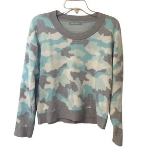 Hannah Rose Cashmere Sweater Blue Camouflage Size Medium